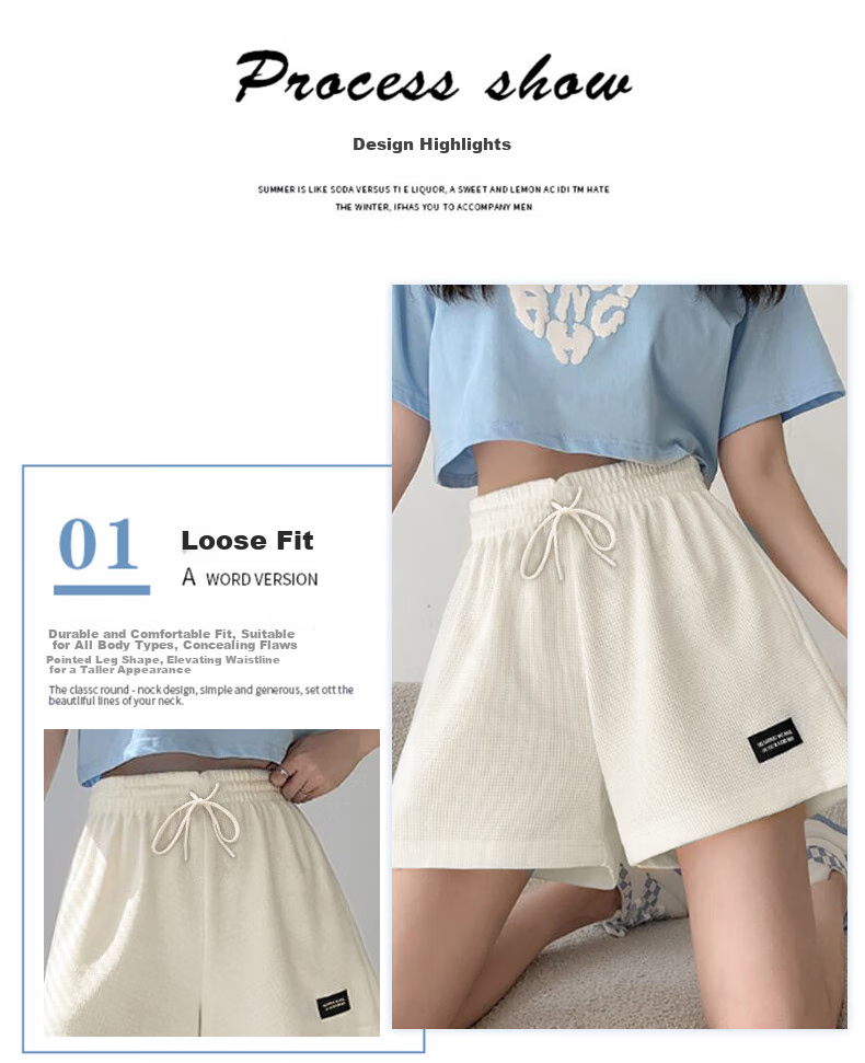 XUEXIMAN Women's High-Waisted Sports Shorts, Slimming Versatile Waffle Casual Pants, Loose A-Line Wide-Leg Summer Knitted Hot Pants 3