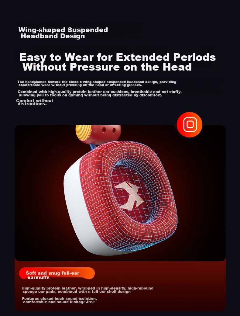 XIBERIA S21GS Flame Storm Bluetooth Gaming Headset, 2.4G True Wireless Over-Ear, Long Battery Life, Low Latency, Tri-Mode Mobile And Computer E-Sports Headphones 7