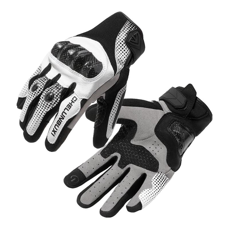 Endless Wheels Riding Motorcycle Gloves Summer Carbon Fiber Biker Gear Unisex All-Season Full Finger Touchscreen White XL