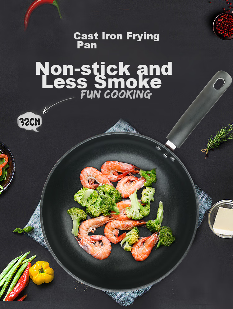 MAXCOOK Non-Stick Wok, Iron with Stand-Up Lid And Wooden Spatula, 32cm Non-Stick Coating, Compatible with Gas And Induction Stoves, MCC606 1