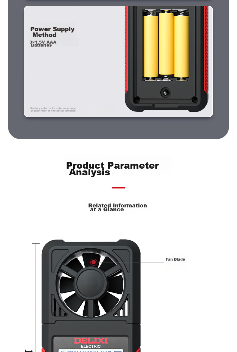 DELIXI ELECTRIC Anemometer, High-Precision Portable Wind Speed/temperature/volume Meter, Digital Anemometer DECEMDAH30 13