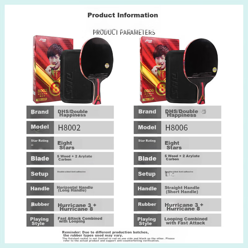 DHS (Table Tennis) Eight-Star Straight Handle, Jingcang Fast Delivery + Racket Cover, Table Tennis Racket H8006 Straight Handle Single Racket