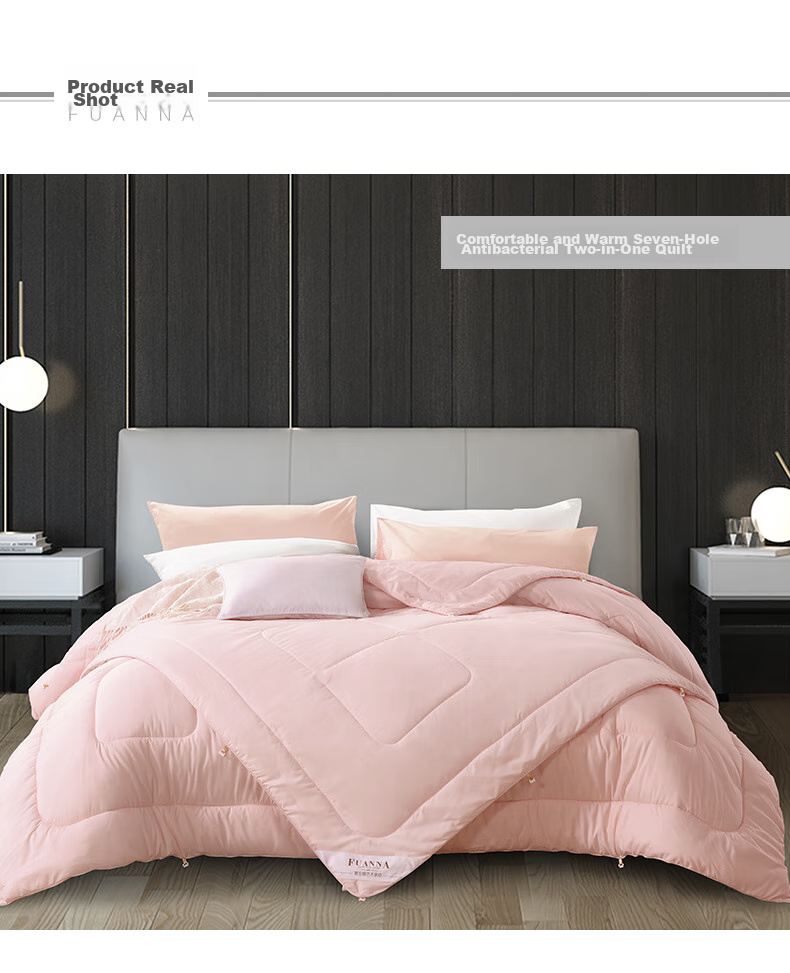 FUANNA Warm Seven-Hole Antibacterial Fiber Comforter, Two-In Mother-Child Quilt, All-Season Duvet, 9.3 Jin (4.65 Kg), 230*229cm, Pink 12