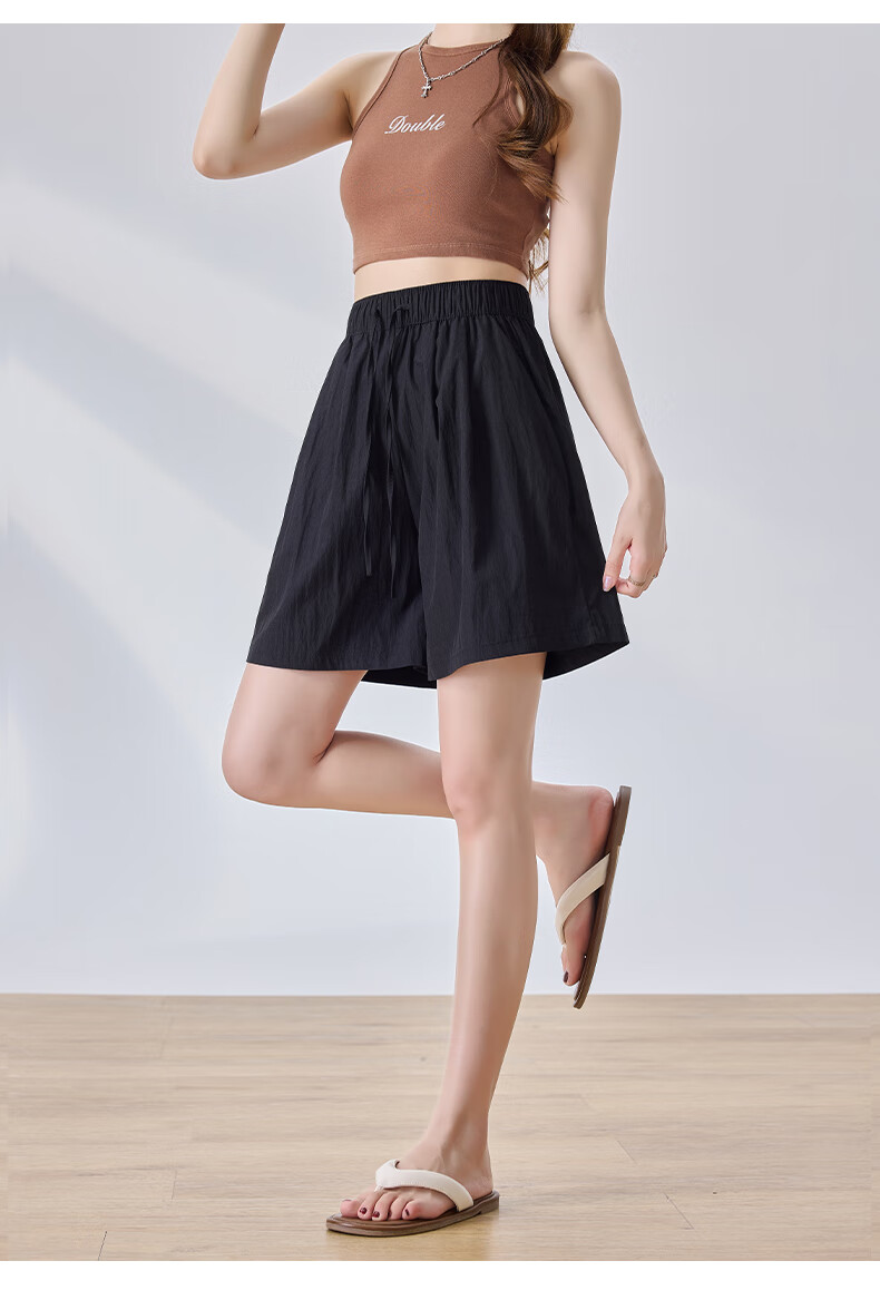 LangSha Ice Silk Shorts for Women, Summer Loose-Fitting Textured Casual Shorts, High-Waisted Wide-Leg Knee-Length Shorts 22