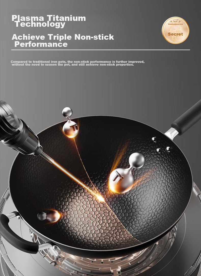 SUPOR Titanium Iron Non-Stick Wok, 34cm Iron Pan without Coating, Suitable for Gas Stove And Induction Cooker, Stir-Fry Pan HC34YT1 6