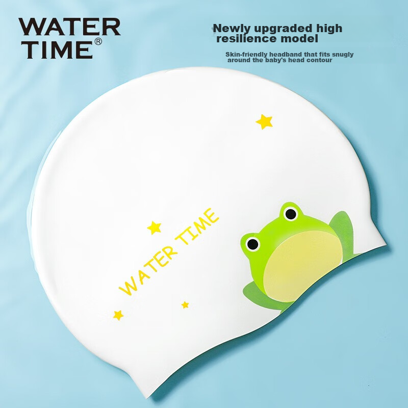 Детская шапочка для плавания WATERTIME, водонепроницаемая, из силикона, с защитой ушей, дизайн "Лягушонок и Маленький принц"
