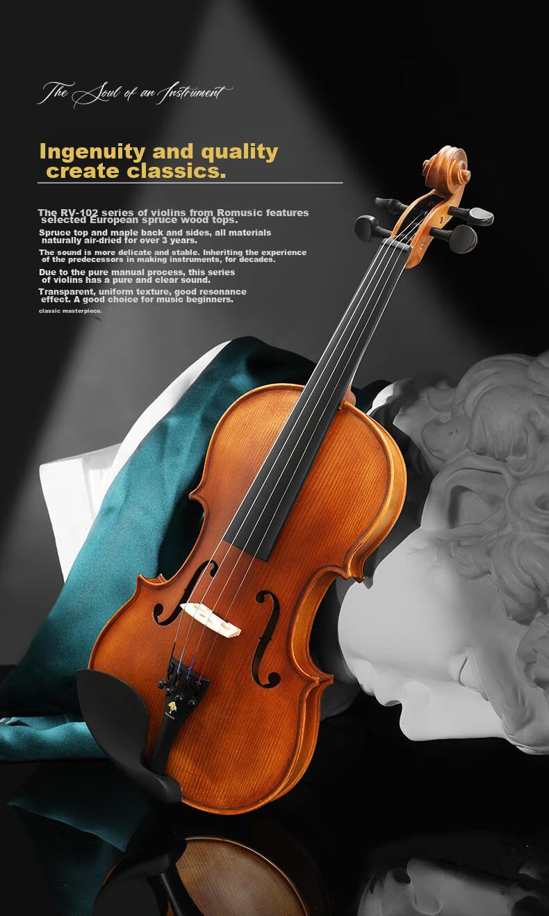 Romusic Violin Alpine Spruce Handmade Solid Wood Children's Adult Beginner Intermediate Performance RV-102Y [1/2] 5