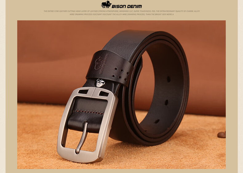 American Bison Men's Genuine Leather Belt Casual Vintage Cowhide Pin Buckle Waistband Birthday Gift for Boyfriend 14