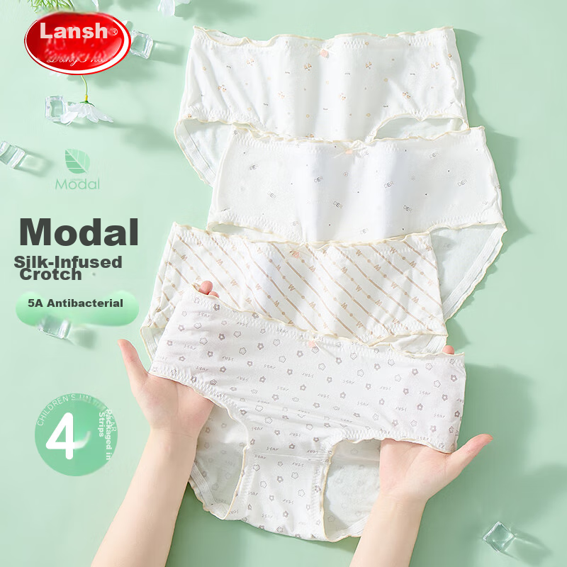 LangSha Children's Underwear, Summer Thin Style, Girls' Antibacterial Modal Underwear, High School And Teenage Triangle Shorts, 4-Pack