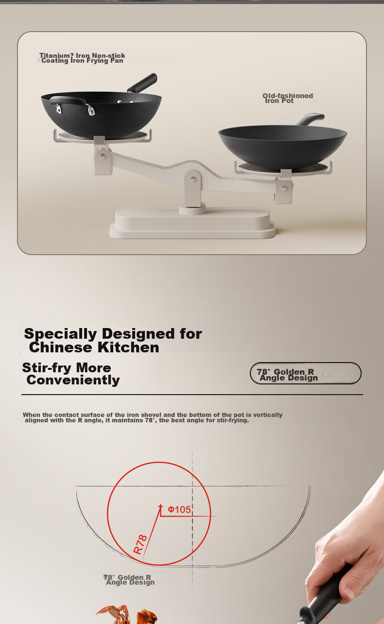 SUPOR Titanium Iron Non-Stick Wok, 34cm Iron Pan without Coating, Suitable for Gas Stove And Induction Cooker, Stir-Fry Pan HC34YT1 15