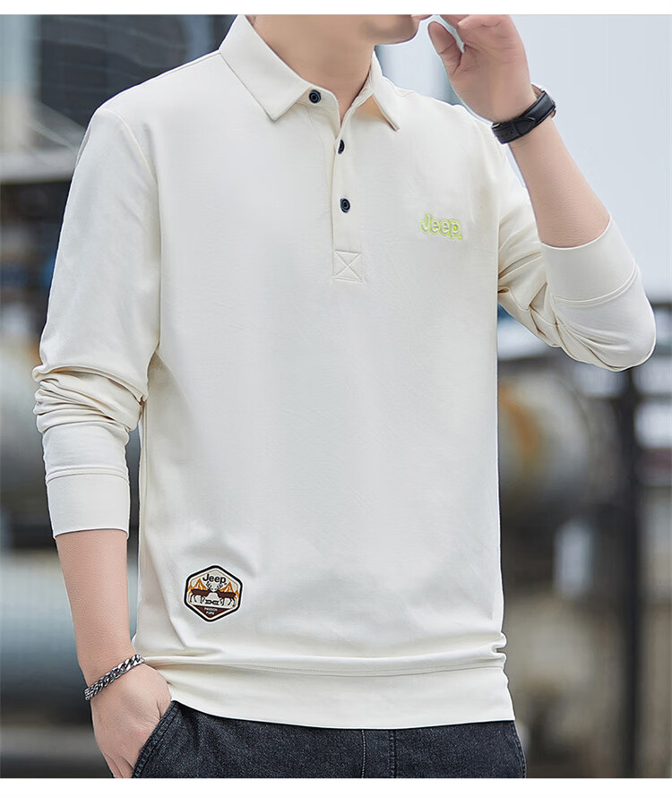 JEEP Men's Long-Sleeve T-Shirt, Spring And Autumn Polo, Loose Casual Undershirt, Men's Clothing, Apricot Color, XL Size 11