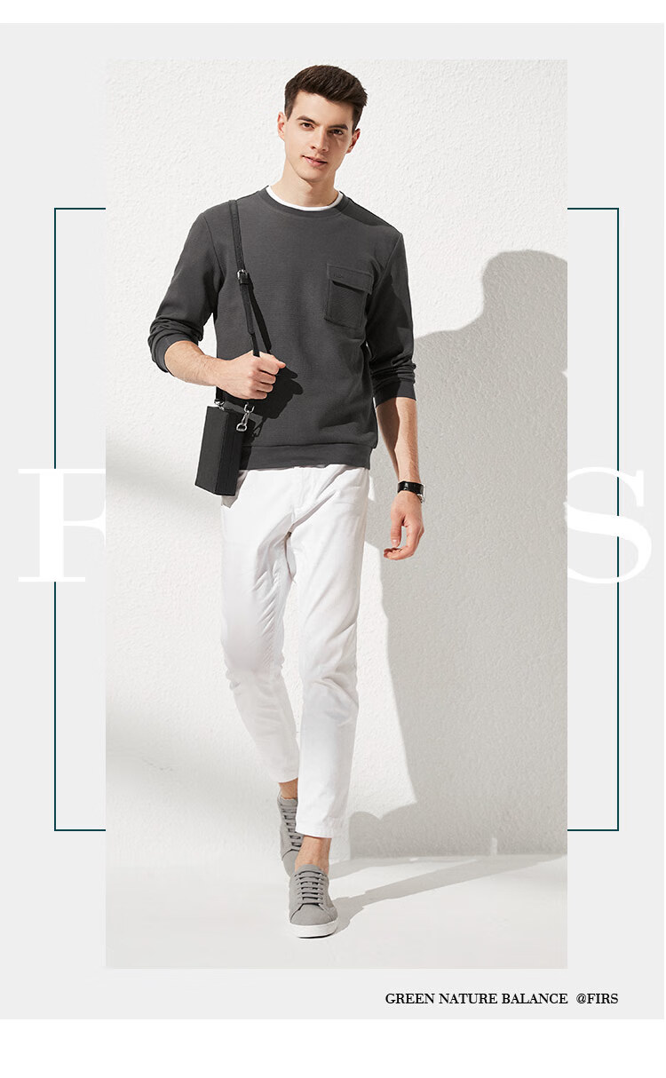 FIRS [With Cotton Texture] Men's Long-Sleeve Sweatshirt, Spring And Autumn Trendy Sports Casual Workwear with Pockets, Elastic Solid Color Menswear 3