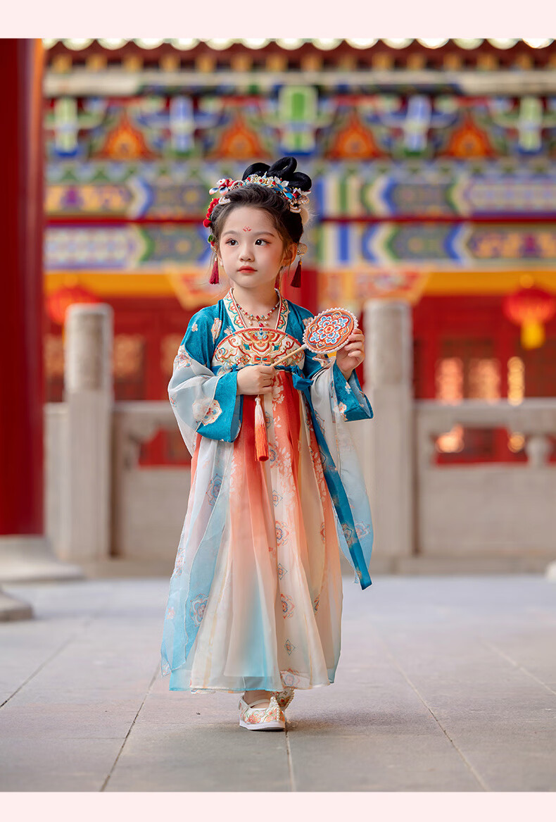 Menghu Yaoguang Hanfu Girls' Traditional Chinese Style Spring and Autumn New Children's Ruqun Dress Red 120cm 19