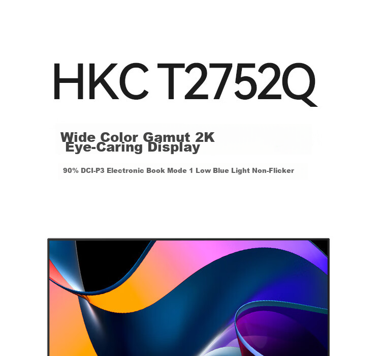 HKC 27-Inch 4K Ultra HD IPS Screen HDR400 Hardware Low Blue Light 95% P3 Wide Color Gamut 1.07 Billion Colors E-Book Design Office Rotatable Height-Adjustable Monitor T2752U 2