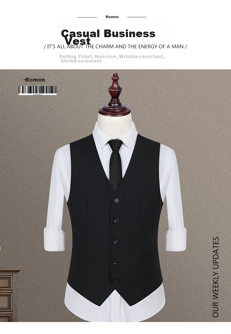 ROMON Suit Vest for Men, Slim Fit Business Professional Work Attire, Wedding Groom Waistcoat Vest, Men's Suit Jacket 1