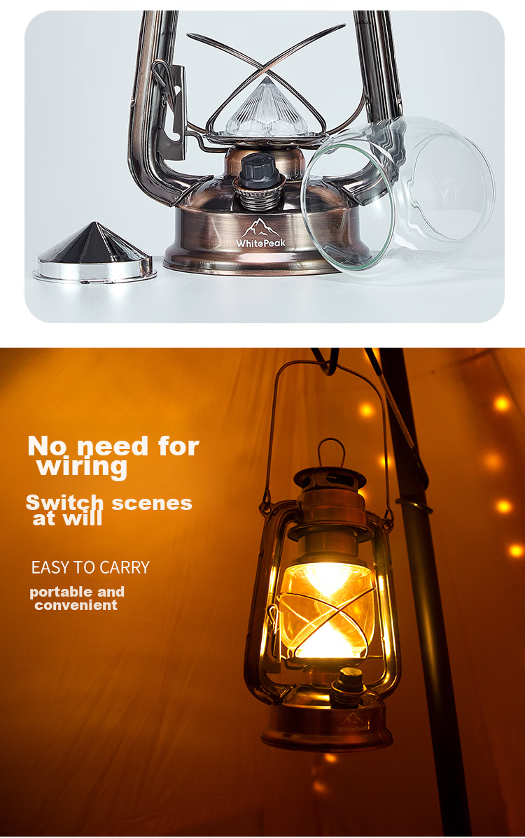 WhitePeak Outdoor Camping Light, Retro Lantern with Handle, Two-Level Adjustable Hanging Lamp, Battery-Powered, Random Color 9