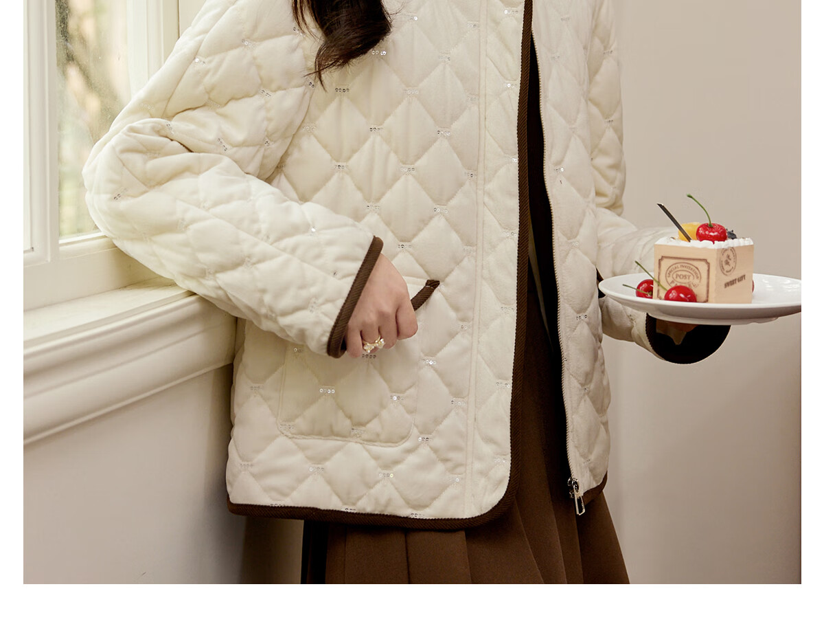 Pincai Women's Fashionable Versatile Corduroy Thickened Spliced Quilted Cotton Jacket with Lapel P144M1005 23