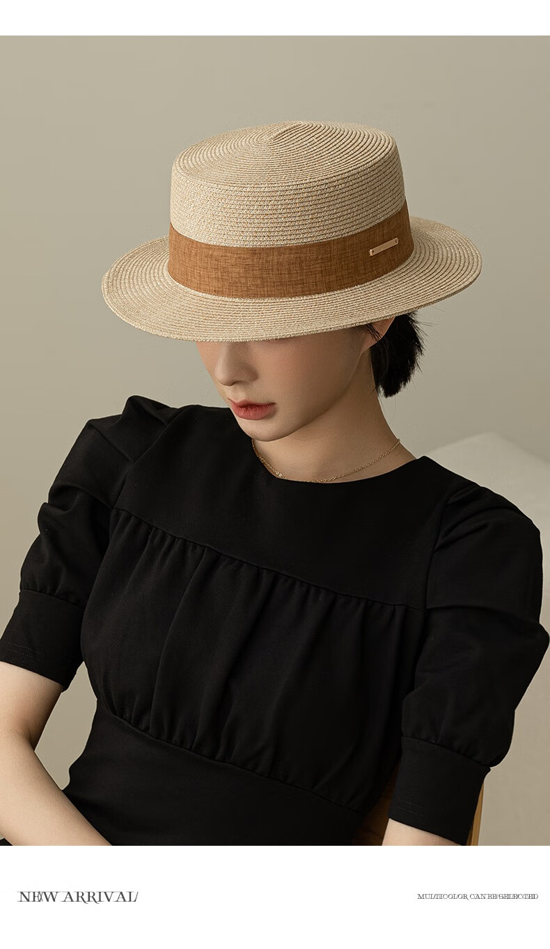FANCET Flat-Top Straw Hat for Women, Summer Lightweight Luxury Elegant Sun Hat, Beach Vacation Sandal Straw Hat, Japanese-Style Woven Straw Hat 13