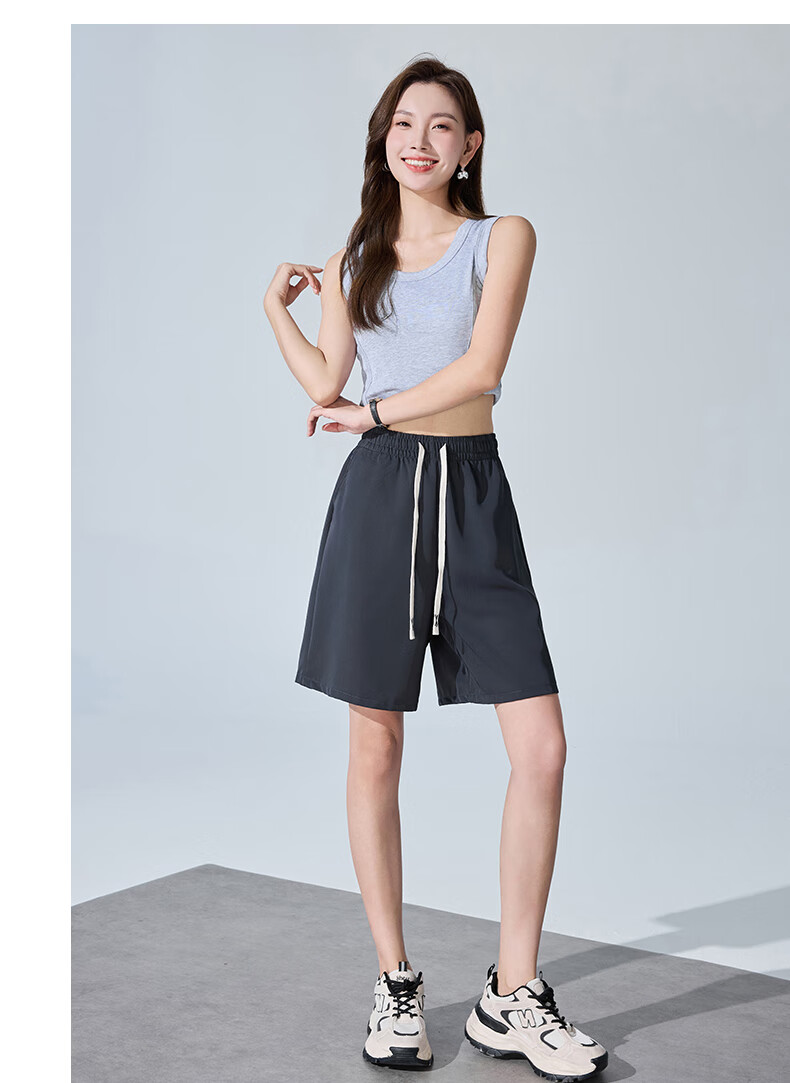 XUEXIMAN Women's Summer Thin Loose Wide-Leg Five-Point Suit Shorts High-Waist A-Line Slim Casual Pants 17