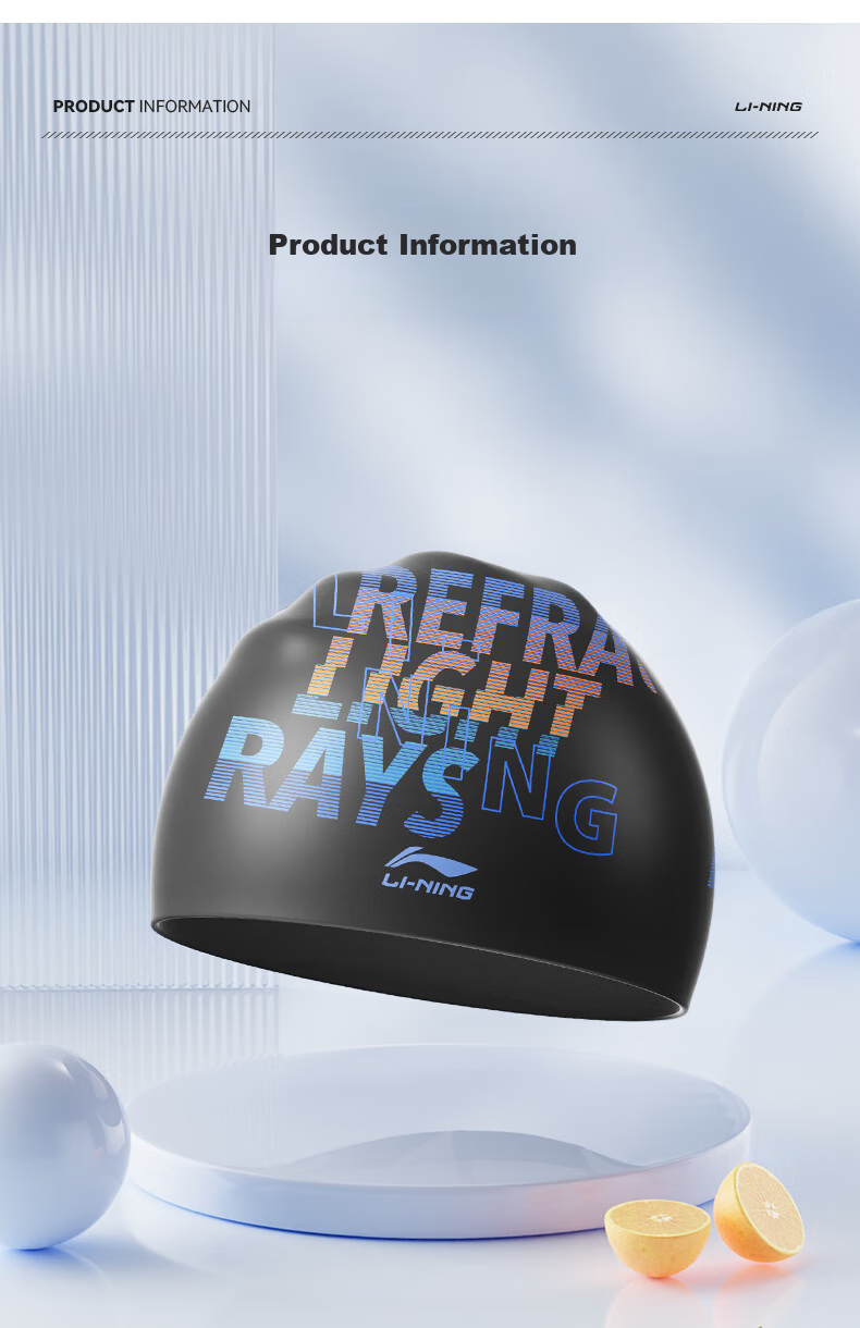 Li-Ning Swimming Cap, Long Hair Silicone Waterproof Swim Cap, Fashionable Printed Swim Cap for Men And Women, 5092 Black 8