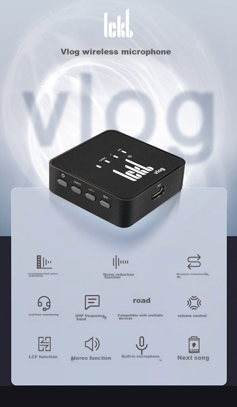 Ickb Volg Wireless Lavalier Microphone, Dual-Channel Clip-On Mic, Recording Device for Streamers, Outdoor Live Streaming, TikTok Short Video Cameras, Smartphone Bluetooth Microphone 2