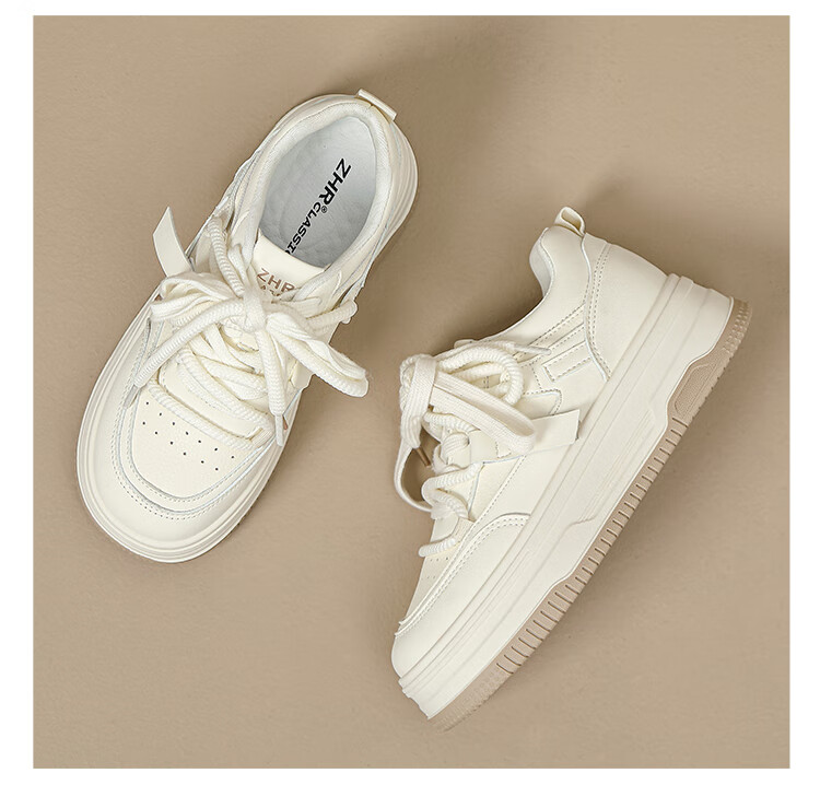 ZHR Zese Casual White Shoes Women Versatile Student Sneakers Thick-soled Height-increasing Lightweight Sports Shoes AB22 Beige Red Size 39 13