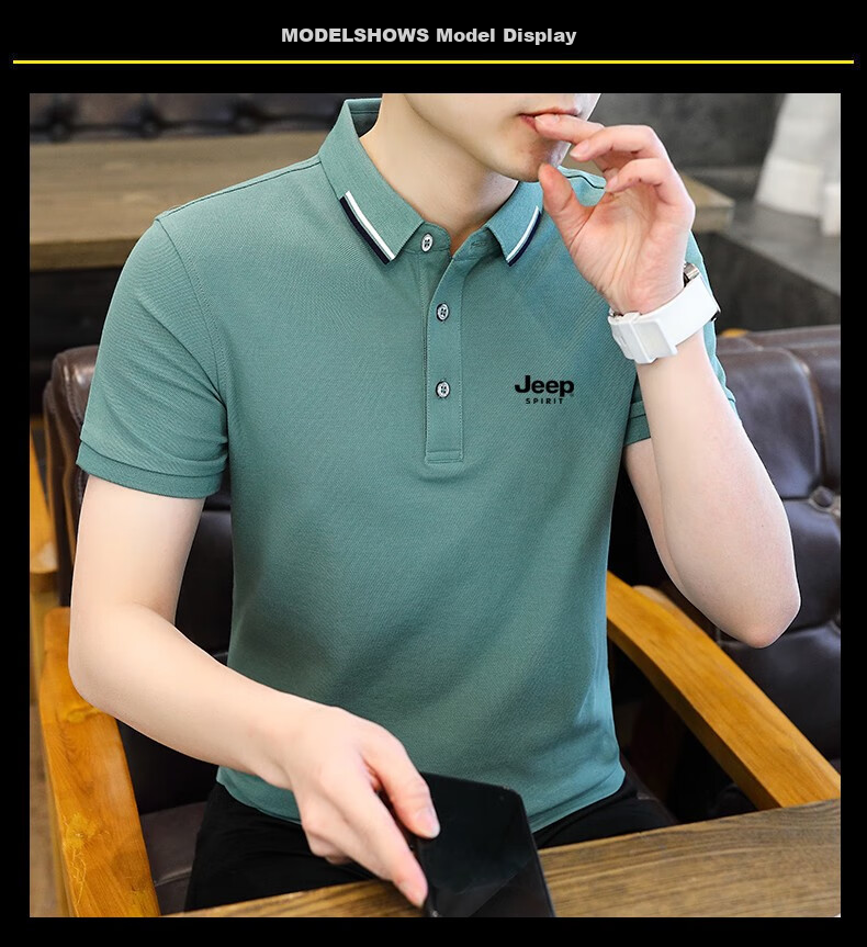 JEEP SPIRIT Men's Short Sleeve T-Shirt Summer Polo Shirt Casual Versatile Top Blue Green 3XL 10