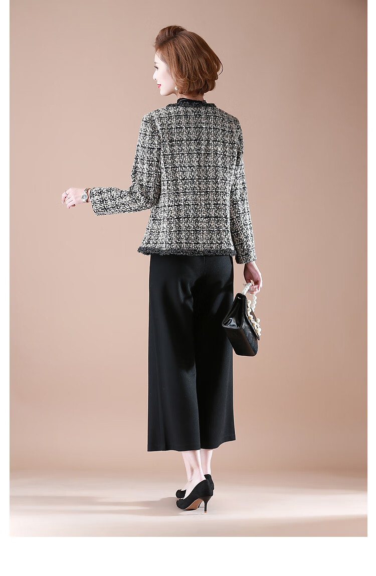 QianLian Mom's Spring Short Jacket, Middle-Aged Women's Chanel-Style Long-Sleeve Top, Middle-Aged And Elderly Spring And Autumn Casual Low-Heel Blazer 13