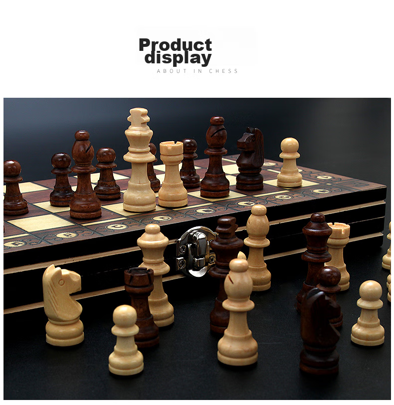 Huasheng International Chess Set, Three-In Double Land Chess, Checkers with Magnetic Pieces, Portable Folding Game Board, 2804 10