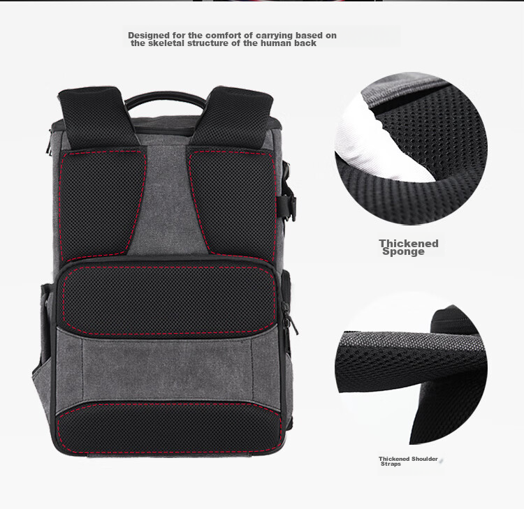 EIRMAI SD06 DSLR Camera Backpack, Photography Bag, Digital Mirrorless Camera Bag, Canvas Water-Resistant Travel Backpack, Suitable for Sony, Fuji, Canon, Nikon Camera Bags, Charcoal Black 12
