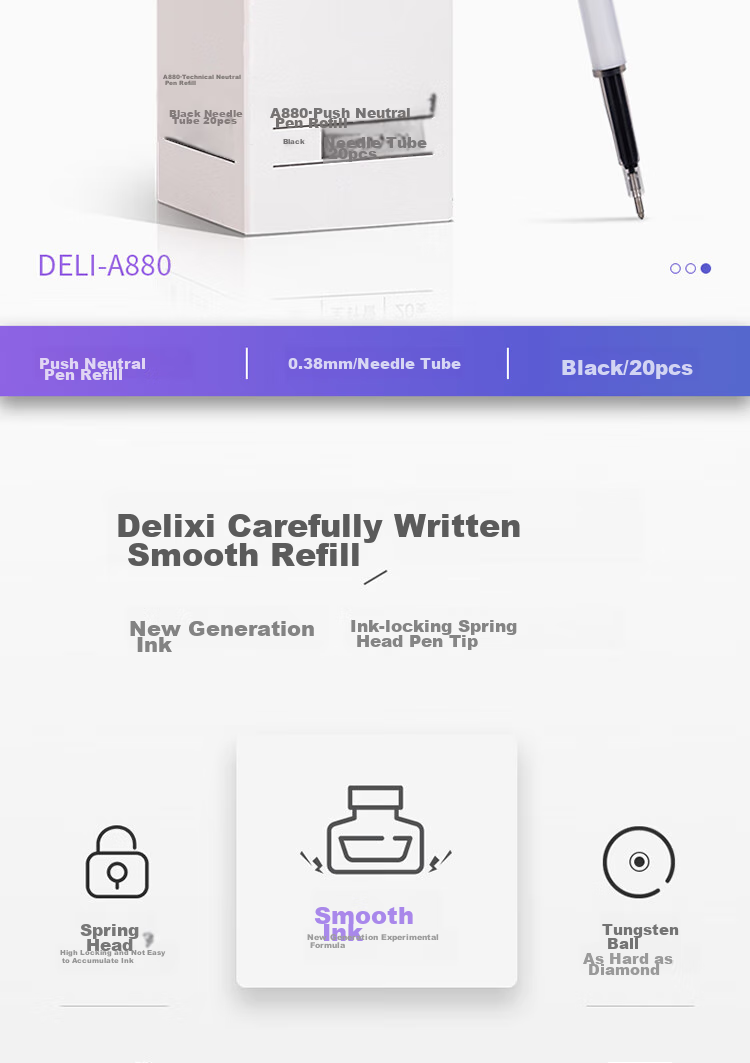 Deli [Best-Selling Product] Simple Push-Button Gel Pen Refills, Push-Button Signature Pen Refills, 0.38mm Full Needle Tip, Black, 20 Pieces/box, A880 2