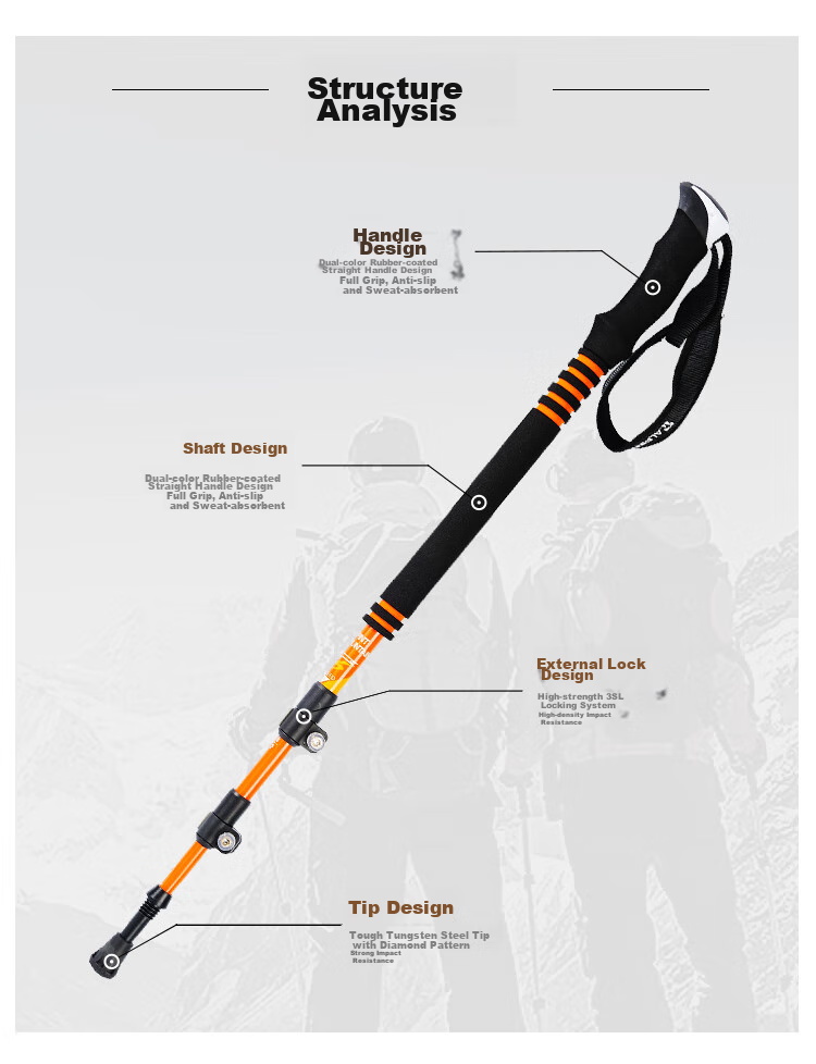 ALPINT MOUNTAIN Carbon Fiber Outdoor Trekking Pole for Men And Women, Lightweight Telescopic Three-Section Hiking Poles with Anti-Slip Desig 2