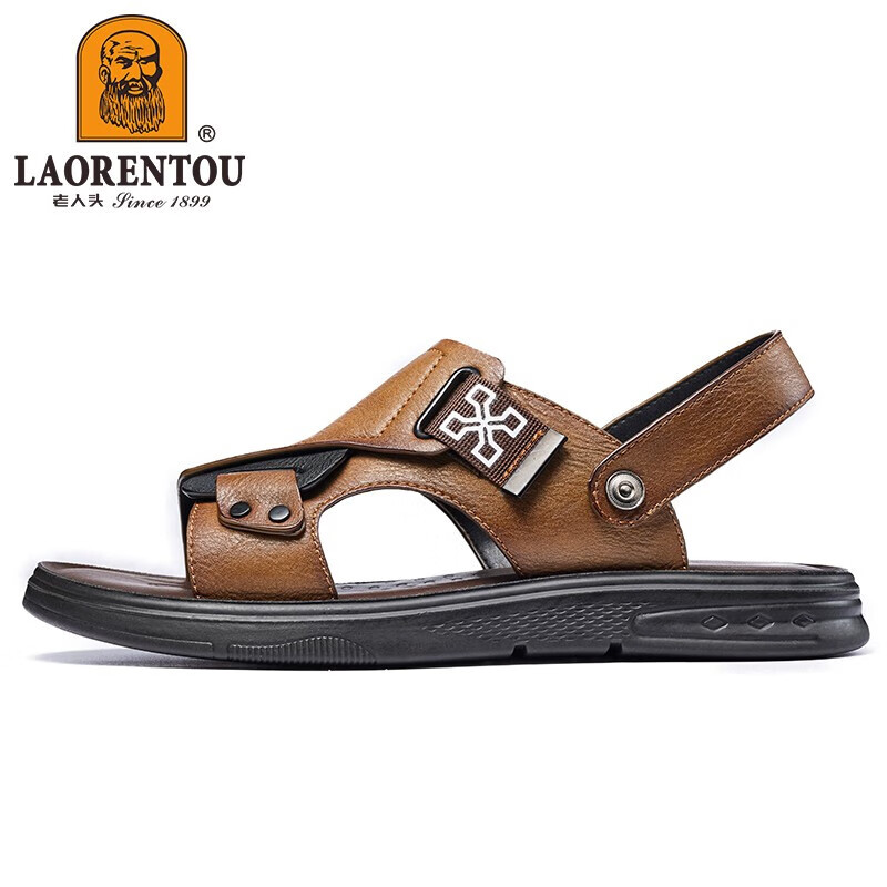 LAORENTOU (LAORENTOU) Men's Beach Sandals, Summer Breathable Lightweight Metal Buckle Slip-Ons, Casual Outdoor Shoes for Men, LT13188, Khaki, Size 38
