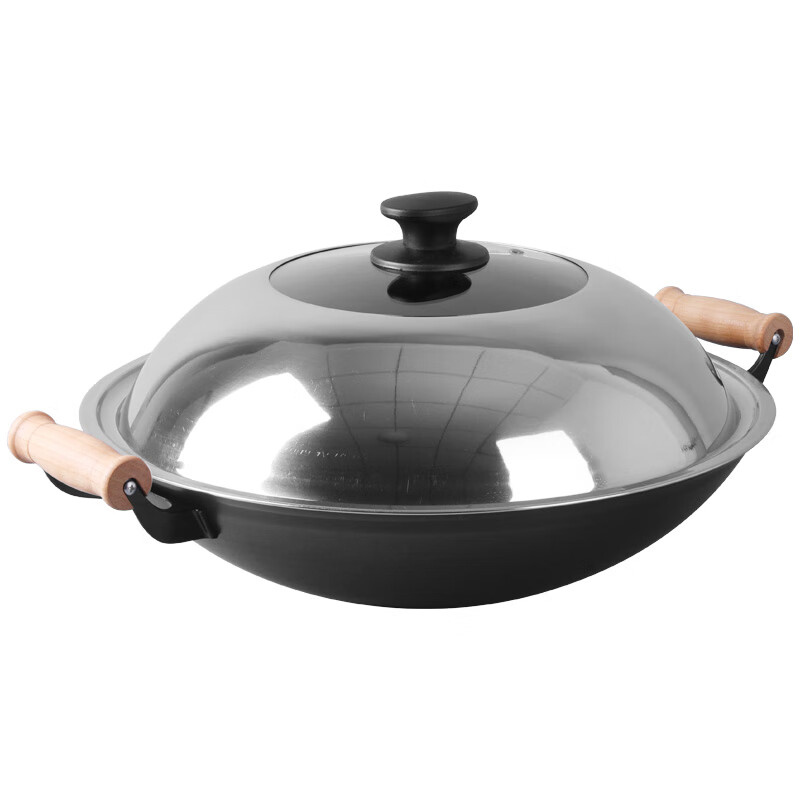 Dianjiang Wok, Cast Iron Pan, Gas Stove Cooking Pan, Round Bottom, Large Size, Uncoated Stainless Steel, 40cm
