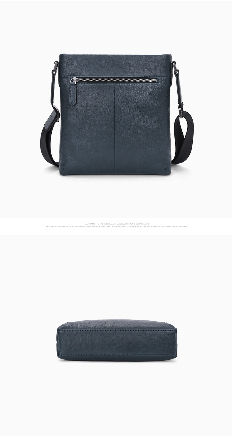 ELLE HOMME Business Men's Shoulder Bag, Top-Grain Leather Fashion Crossbody Bag, Large Capacity Vertical Men's Bag 01941 Blue Birthday Gift for Boyfriend 14