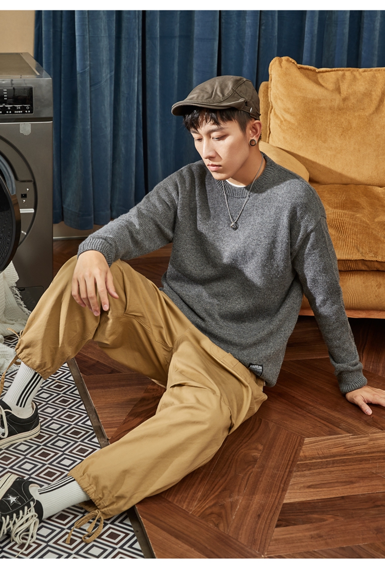 TonLion 2022 Men's Sweater, Solid Color Basic Versatile Base Layer Round Neck Knit Sweater for Men, Flax Gray, S 18