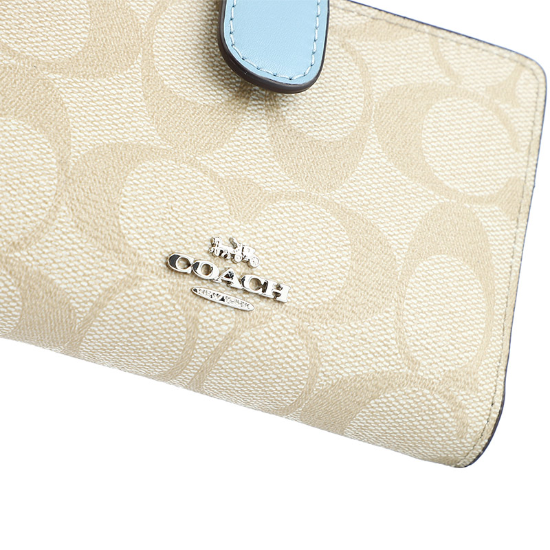 coach蔻驰奢侈品女士卡其蓝色人造革短款钱包钱夹f23553svca0