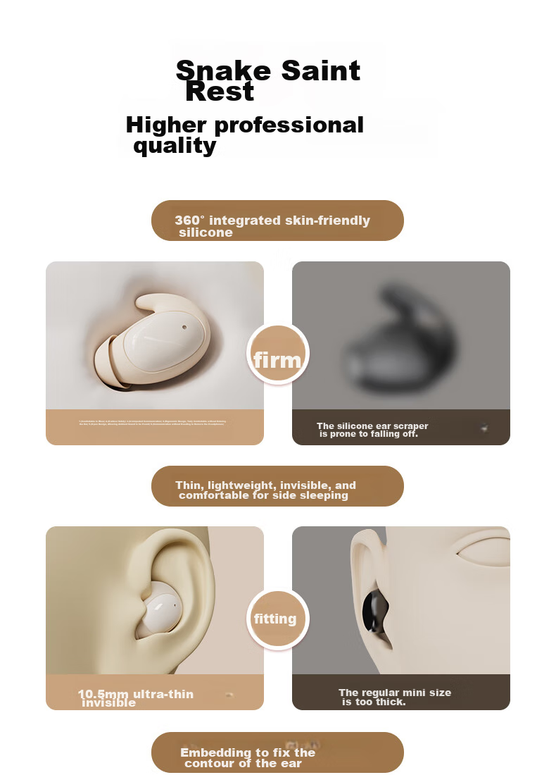 Holy Serpent Ultra-Thin Sleep Bluetooth Headphones, Wireless for Sleeping, Comfortable for Side And Back Sleeping, Noise-Cancelling, Sleep-Aiding, ASMR Soundproof Earplugs, Invisible, Non-Pinchable 2