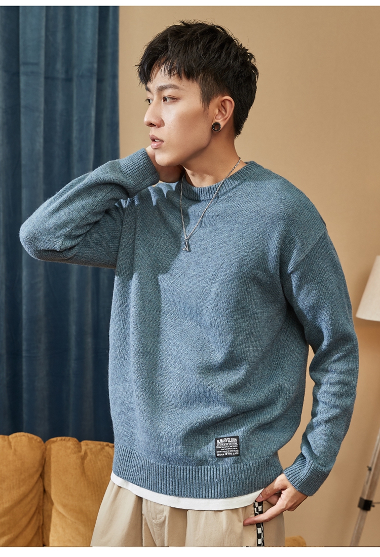 TonLion 2022 Men's Sweater, Solid Color Basic Versatile Base Layer Round Neck Knit Sweater for Men, Flax Gray, S 10