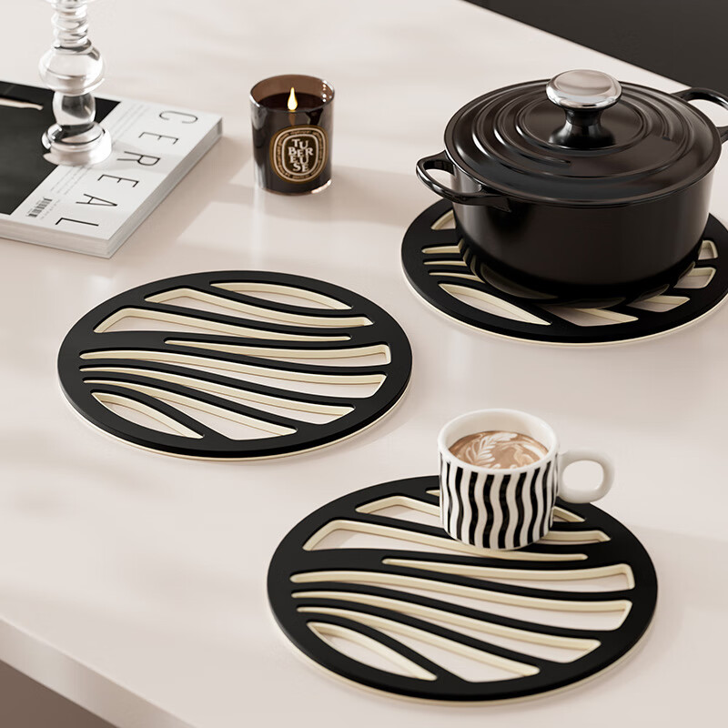 Jingxun Thick Heat-Resistant Mat Double-Layer Anti-Scalding Pad Kitchen Dining Table Bowl Plate Non-Slip Coaster Tea Cup Holder Black And White Spliced 3-Pack Set