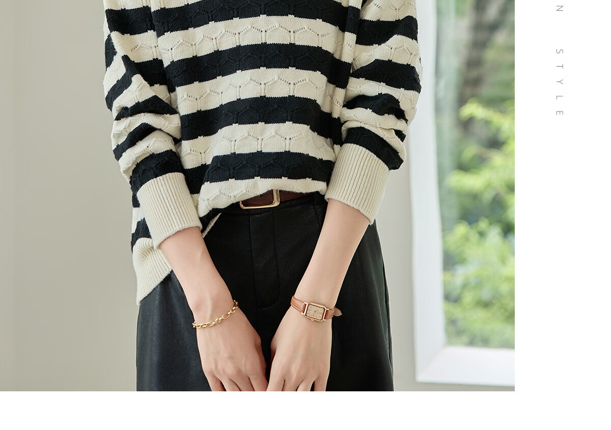 Chushen Spring Autumn Women's Knitwear Striped Textured Pattern Polo Collar Sweater Basic Top S143Z3010 9