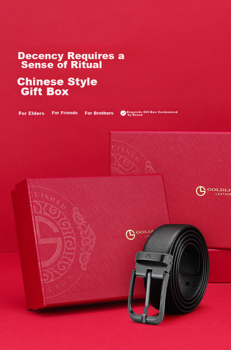 Goldlion Men's Belt with Pin Buckle, Top-Grain Leather Trouser Belt in Gift Box, Birthday Present 2