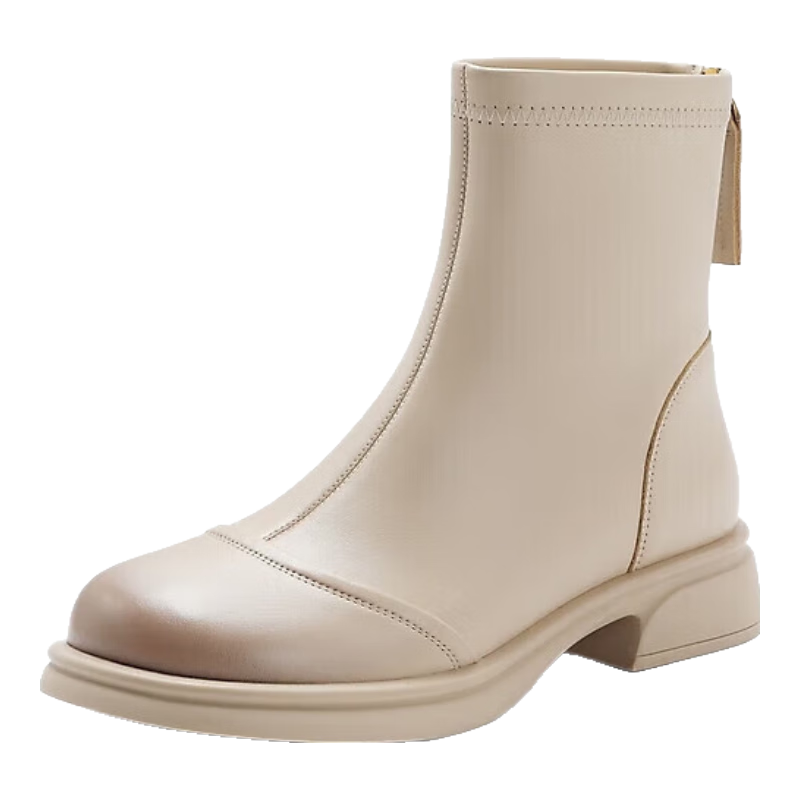 Belle Genuine Leather Fashion Boots 2025 Winter New Elastic Short Boots Slim Boots B1538DD5 Vitality Beige Size 38