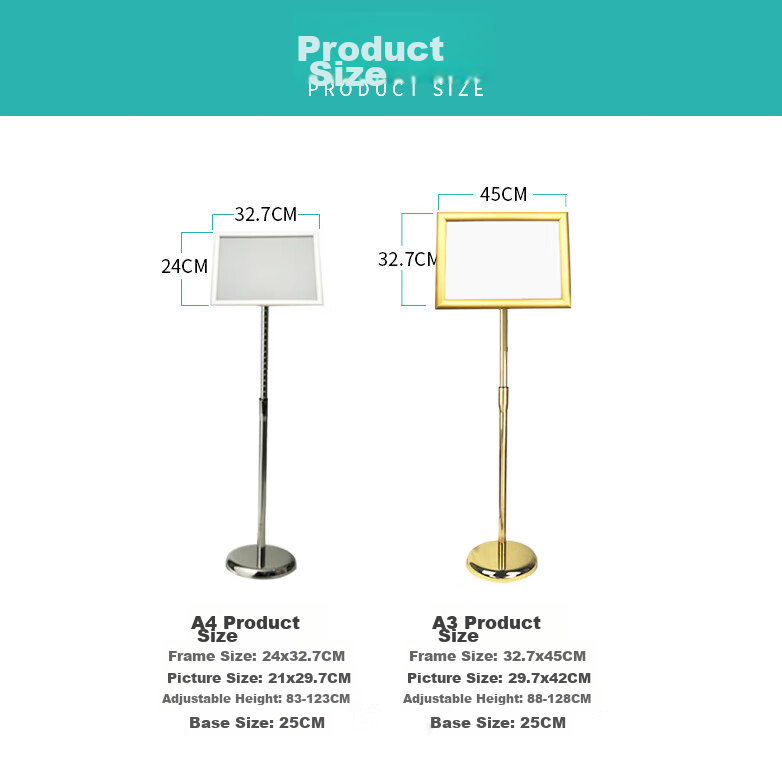 Oumai Floor Stand Sign, A3 Silver Rounded Corner, Adjustable Height Rotating Advertising Board, Conference Sign, Water Sign, Standing Display Rack, Workshop Warehouse Location Sig 4