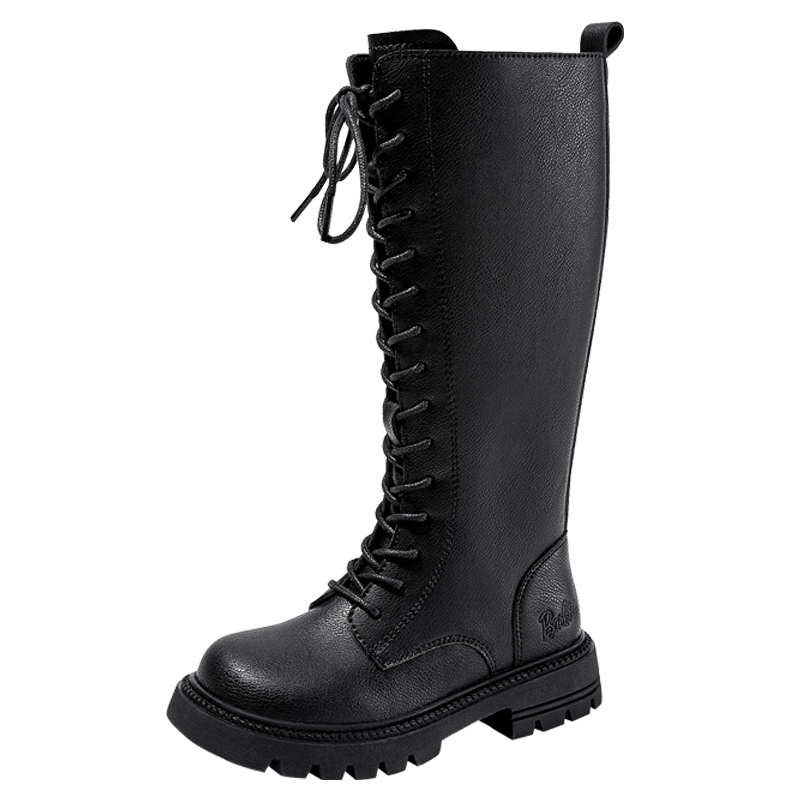Barbie Girls' Spring And Autumn Martin Boots, Single-Lined High-Top Leather Boots, Versatile Black Boots for Children, DA6568 Black Size 34
