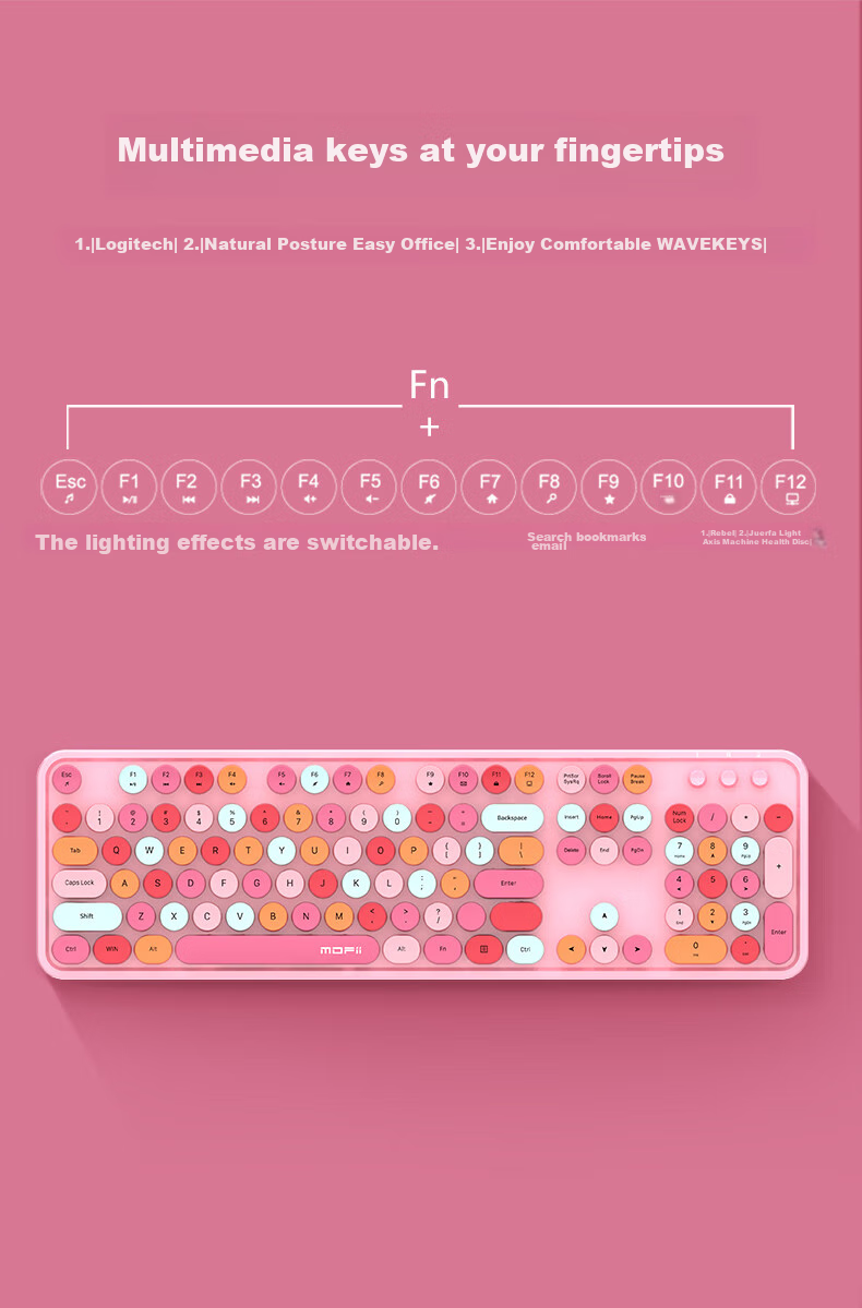 Mofii Sweet Wireless Retro Punk Keyboard And Mouse Set, Office Keyboard And Mouse Set, Mouse, Computer Keyboard, Laptop Keyboard, Milk Tea Color Mixed 11