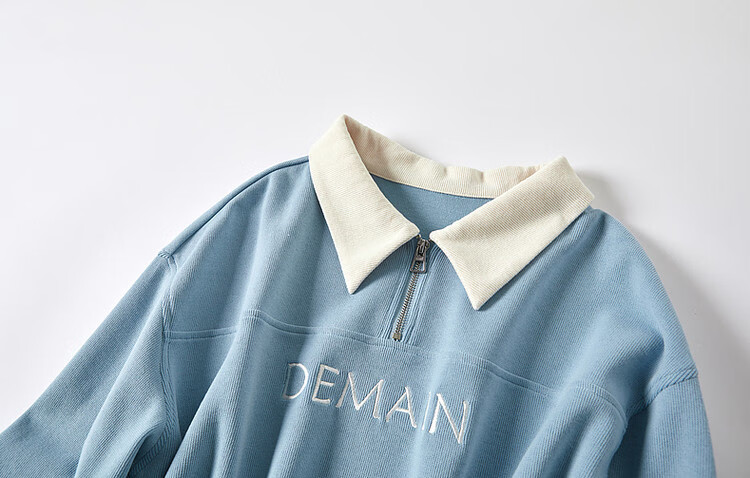 Dme [Elegant Letter Embroidery Sweatshirt] Spring And Autumn Commuter Style, Turn-Down Collar Long Sleeve Patchwork Women's Sweatshirt, Light Blue, XL 12