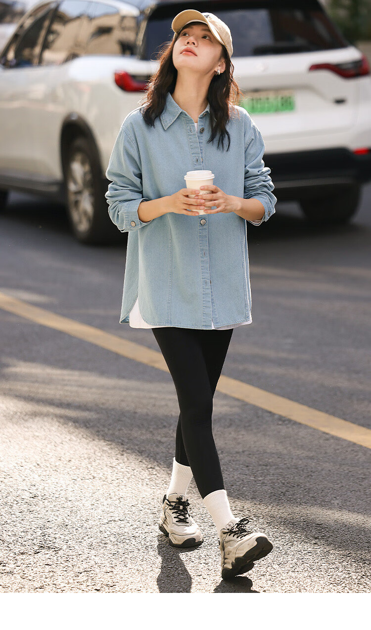 Dme [Light-Colored Denim Shirt] Spring And Autumn Youthful Age-Reducing Artistic Elegant Simple Basic Shirt for Wome 14