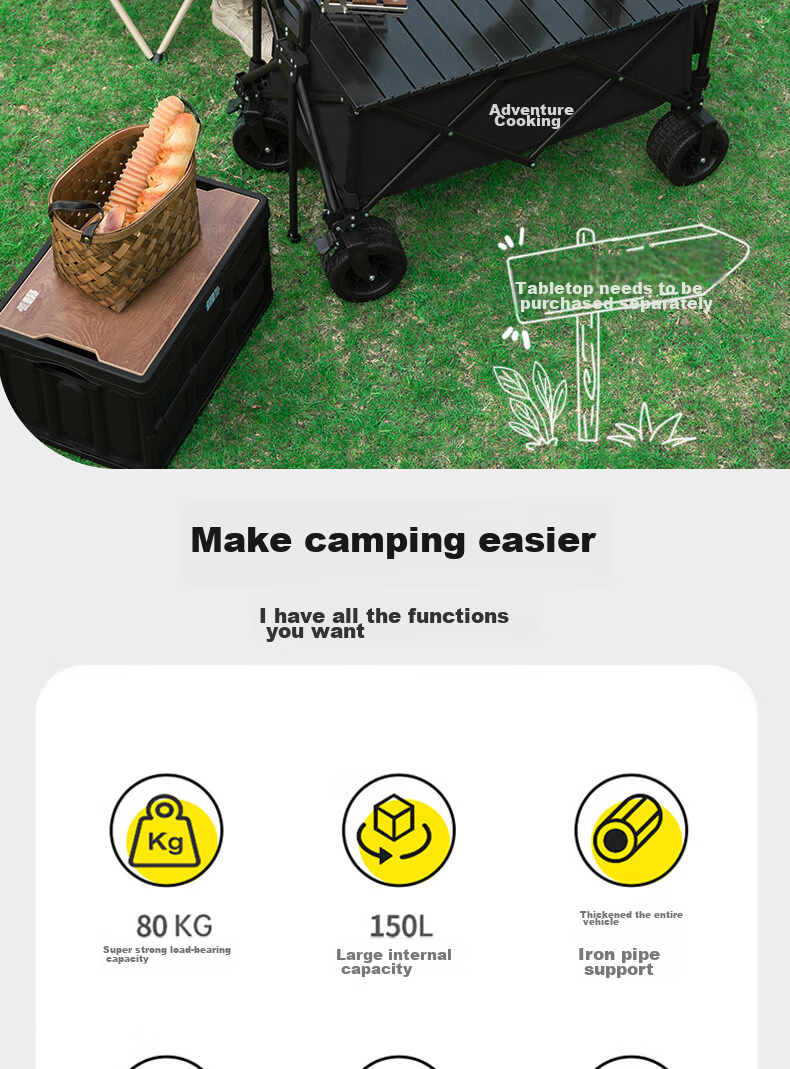 TAN XIAN ZHE Camping Cart Trolley Campsite Cart for Vendors, Kids, Grocery Shopping, And Pet Supplies 2