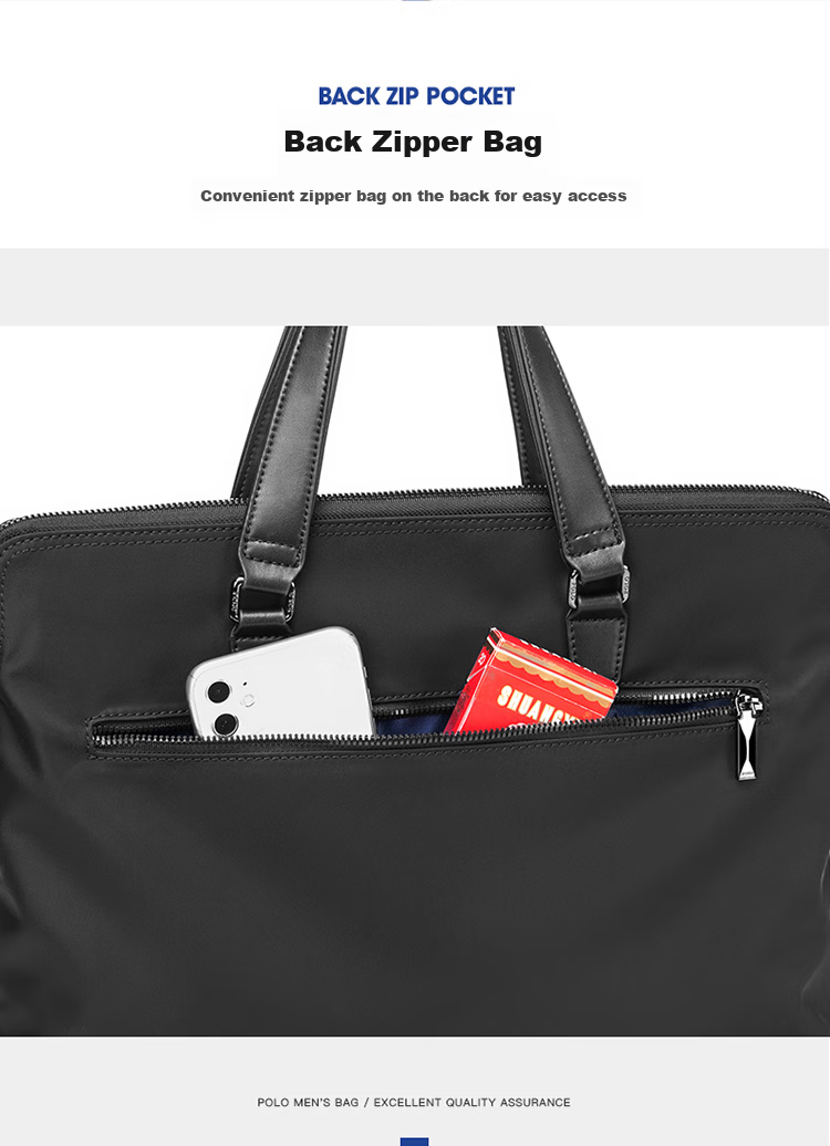 POLO Briefcase, Men's Casual Business Bag, Handbag, Large Capacity Office Bag, 14-Inch Laptop Bag, Document Bag, Black 5